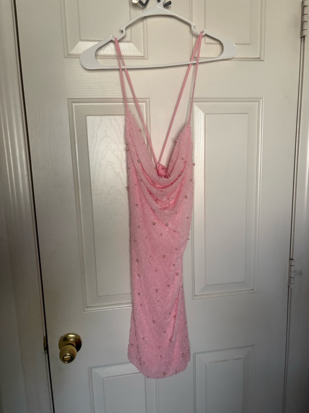 Windsor Pink Beaded Cowl Neck Midi Dress